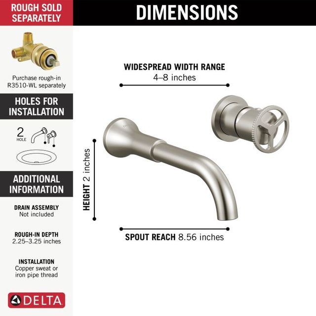 Delta Trinsic® Stainless Single Handle Wheel Wall Mount Bathroom Faucet Trim-3