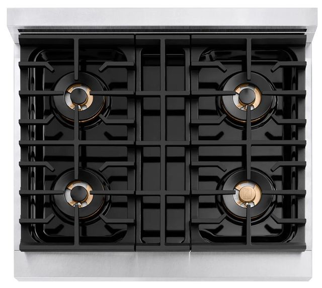 ZLINE Autograph Edition Paramount 30" 4.2 Cu. Ft. Satin Stainless Steel Dual Fuel Range with 4 Burner DuoPro™ Cooktop and Electric Convection Oven in Champagne Bronze Accents-3