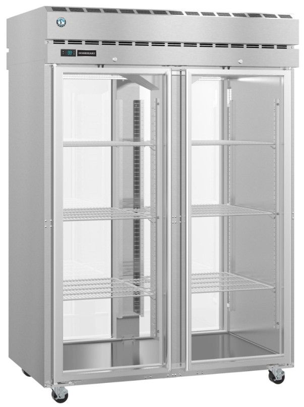 Hoshizaki Steelheart® 55" 52.55" 5 Cu. Ft. Stainless Steel Two Section Pass Thru Upright Freezer with Full Glass Doors and Lock-2
