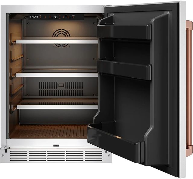Thor Kitchen Gordon Ramsay Collection 24” 5 Cu. Ft. Stainless Steel Built-In Undercounter Outdoor Beverage Cooler with Rose Gold Handle-3