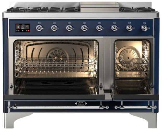 Ilve® Majestic III 48" Midnight Blue Pro Style Dual Fuel Natural Gas Range with Solid Door and Chrome Trim-1
