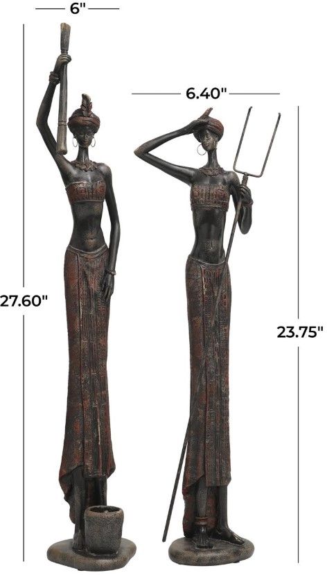 Deco Marche 2-Piece Red People Tall African Women Sculpture Set-1