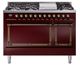 Ilve® Nostalgie II Noblesse 48'' Burgundy Pro Style Dual Fuel Range with Burnished Trim-0