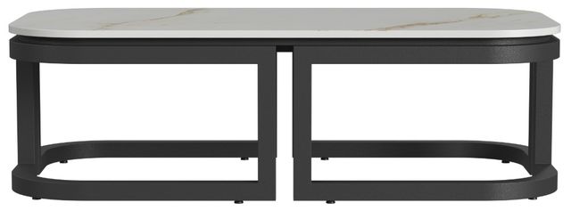 Sunset West Malibu White Sintered Stone Top Outdoor Coffee Table with Matte Coal Aluminum Base-1