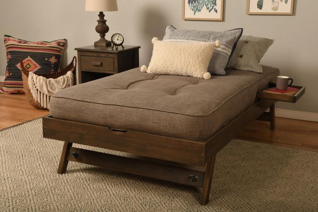 Kodiak Furniture Boho 75" Rustic Walnut Twin Daybed with Mattress and Tray-1