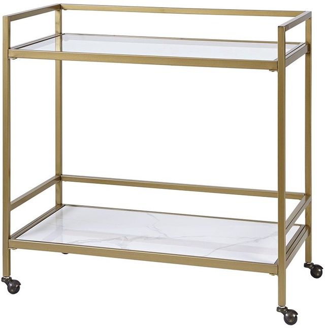 Olliix by Martha Stewart Antique Gold Lionel Two Tier Bar Cart on Wheels-3