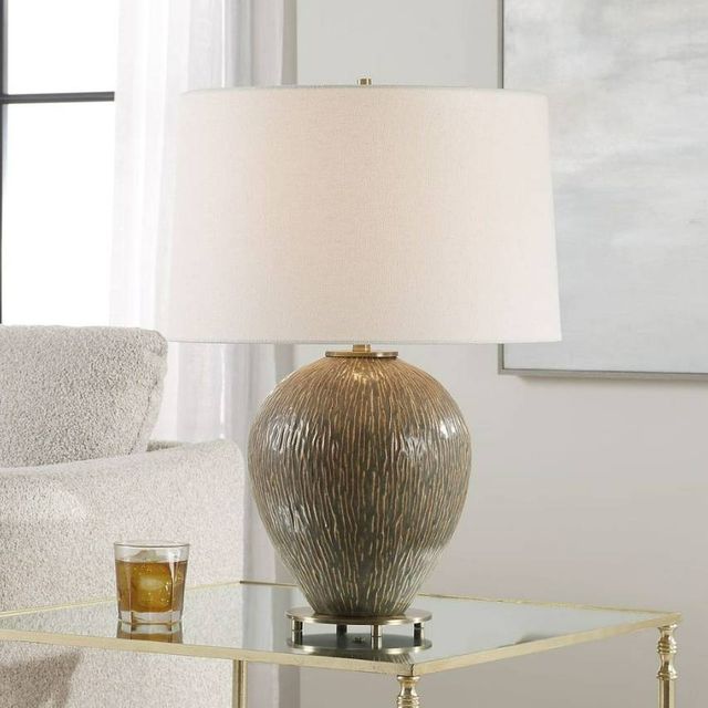 Uttermost® Rya Brown Table Lamp with Antique Brass Accent-1