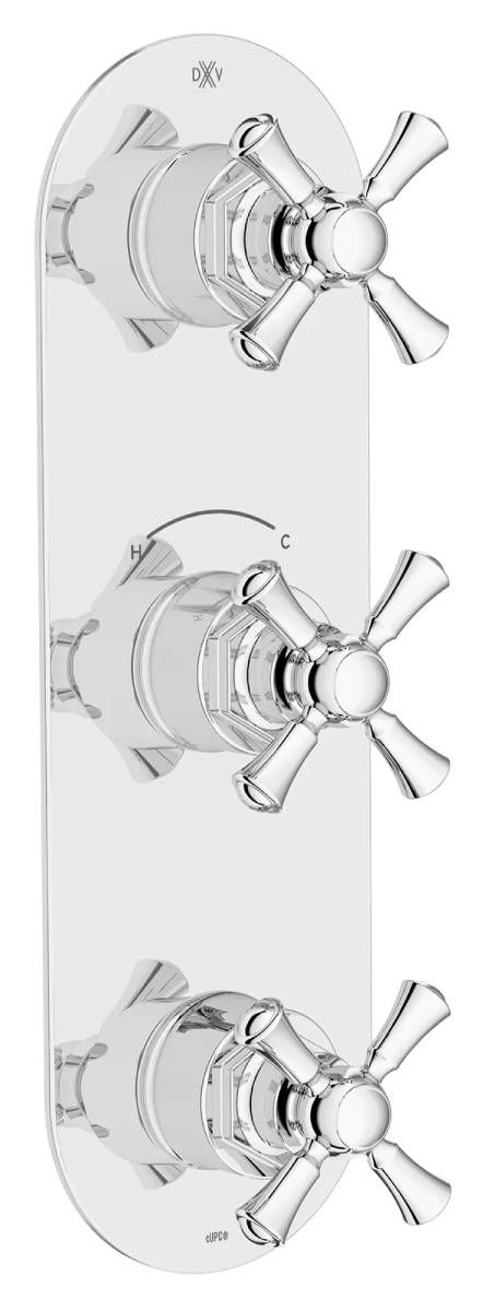 DXV Oak Hill® Polished Chrome 3-Handle Thermostatic Valve Trim Only with Cross Handles-0