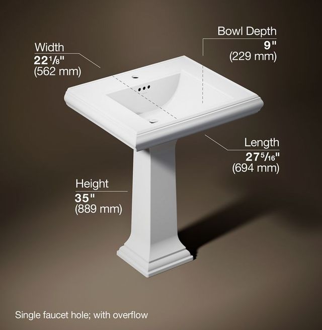 Kohler Memoirs® Classic White 27.25" Rectangular Pedestal Bathroom Sink-3