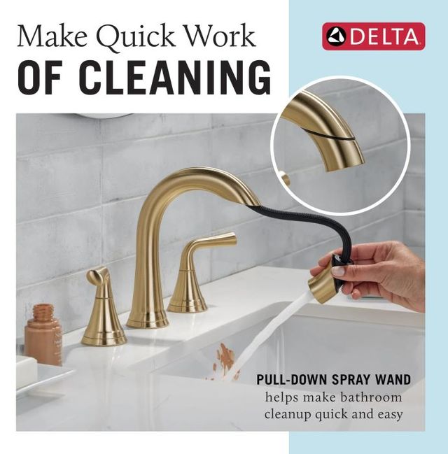 Delta Kayra® Champagne Bronze 2-Handle Widespread Pull-Down Bathroom Faucet-2