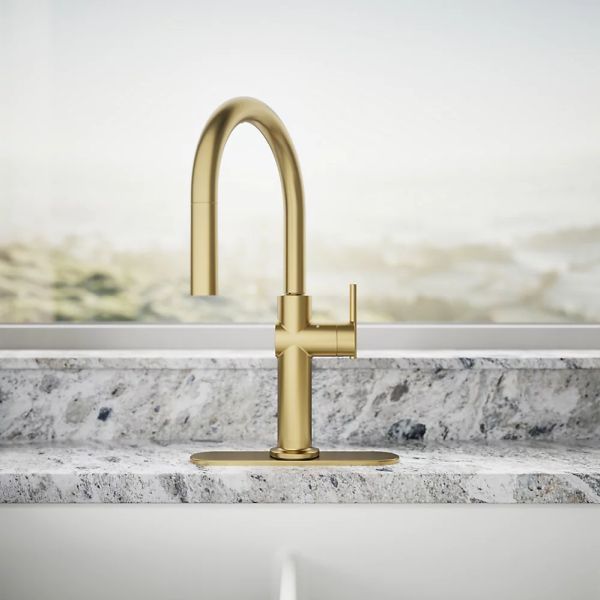 KOHLER® Crue® Vibrant Brushed Moderne Brass Touchless Kitchen Sink Faucet with 3-Function Sprayhead-4