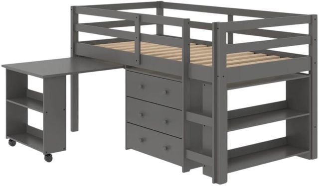 Donco Kids Study & Sleep Dark Gray Youth Twin Low Loft with Desk, Chest and Bookcase-2