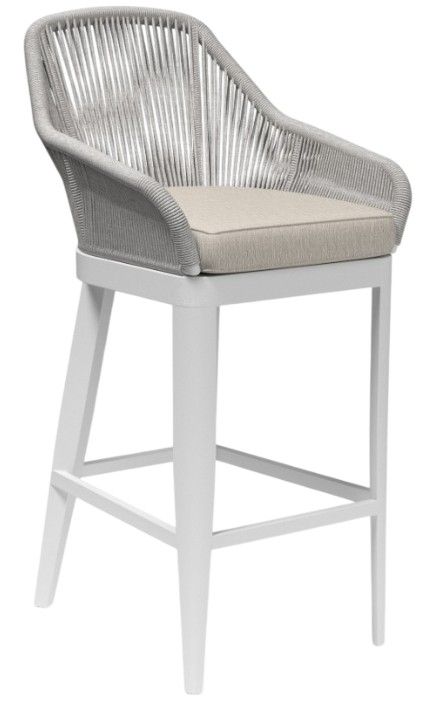 Sunset West Miami Silver Gray Aluminum/Olefin Rope Outdoor Bar Stool with Echo Ash Cushion-0