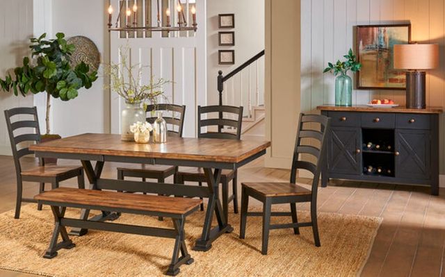 A-America® Stormy Ridge Chicory Trestle Dining Table with Slate Black Base-3