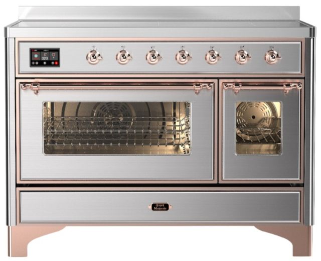 Ilve® Majestic III 48" Stainless Steel Pro Style Induction Range with Triple Glass Door and Copper Trim-0