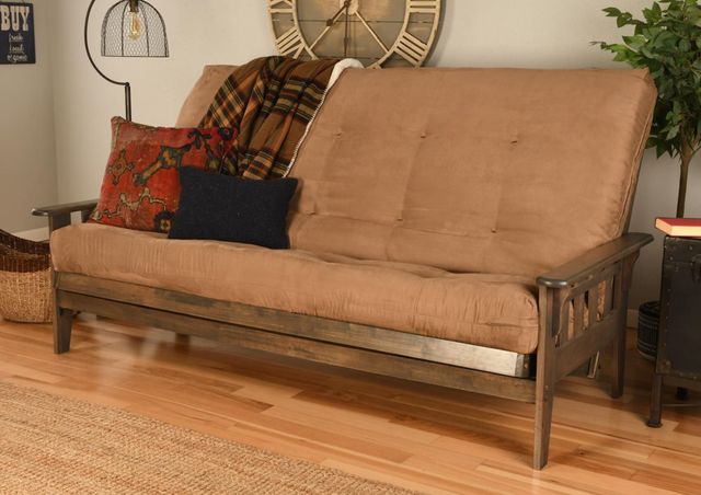 Kodiak Furniture Tucson Rustic Walnut/Suede Peat Queen Futon with Mattress-3