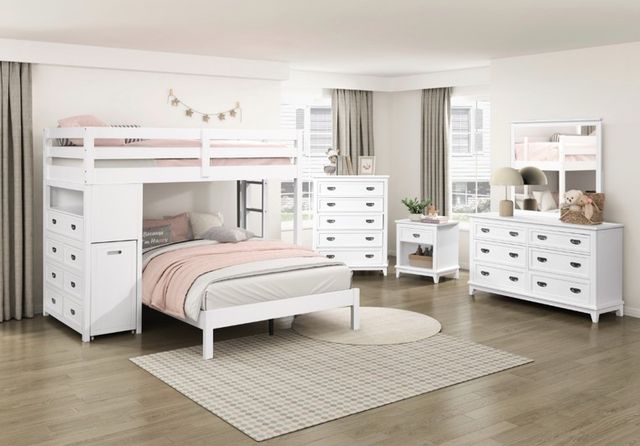 Homelegance® Sloane White Twin over Full Youth Loft Bunk Bed with Chest and Hidden Desk-1