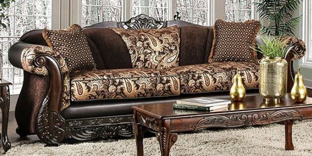 Furniture of America® Newdale Brown/Gold Sofa and Loveseat-1