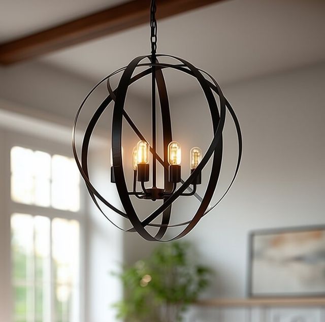 YHD Spherical Matte Black 6-Light Chandelier-1