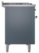 Ilve® Nostalgie II Noblesse 48'' Blue Gray Pro Style Dual Fuel Range with Brass Trim-2