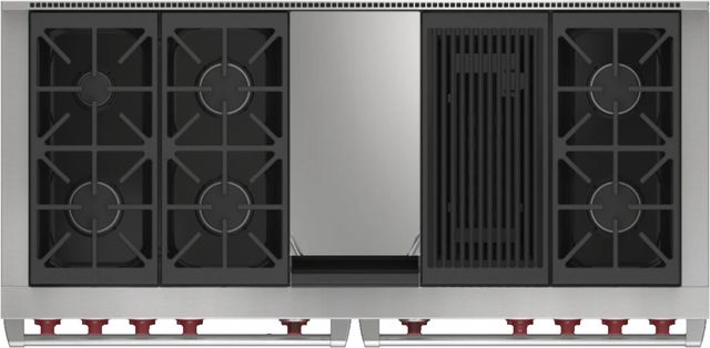 Wolf® 60" Stainless Steel Pro Style Dual Fuel Range and Infrared Charbroiler and Infrared Griddle-1