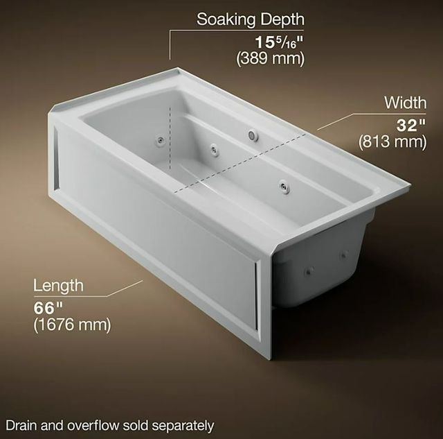 KOHLER® Archer® Ice Gray 66" x 32" Alcove Whirlpool Bath with Bask® Heated Surface - Right Drain-1