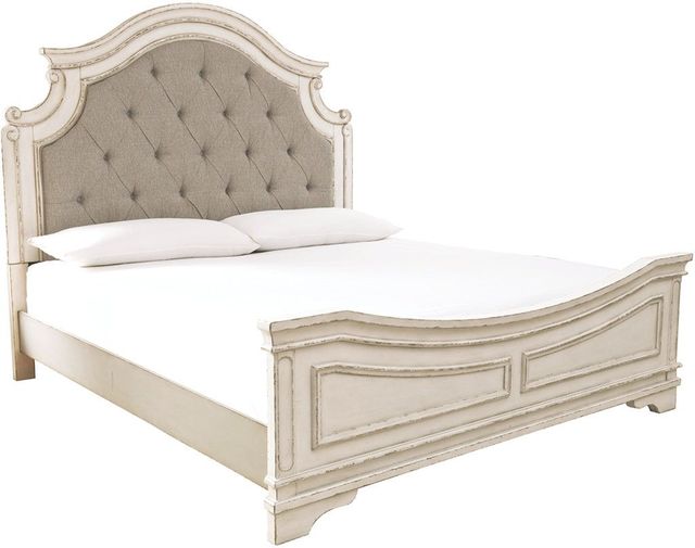 Signature Design by Ashley® Realyn 4-Piece Chipped White Queen Upholstered Panel Bed Set-1