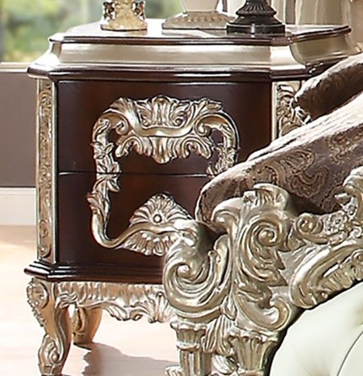 Homey Design 5-Piece Brown/Metallic Silver Bedroom Set-3