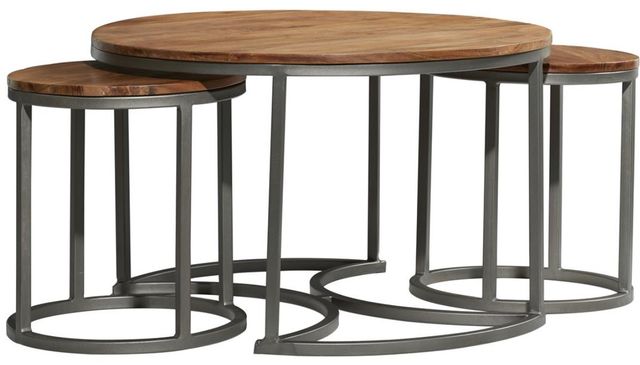 Deco Marche 3-Piece Brown Nesting Coffee Table with Gray Base-0