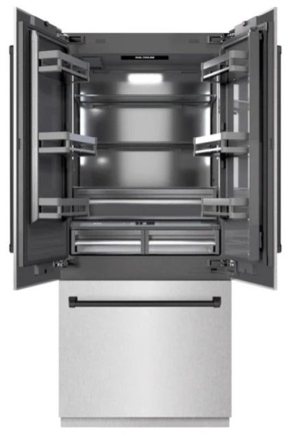 ZLINE Autograph Edition 36" 19.8 Cu. Ft Satin Stainless Steel Built In French Door Refrigerator with Matte Black Accents-1