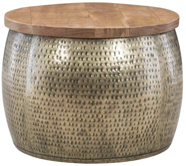 Powell® Dreyfus Brown Drum Table with Brass Base-0