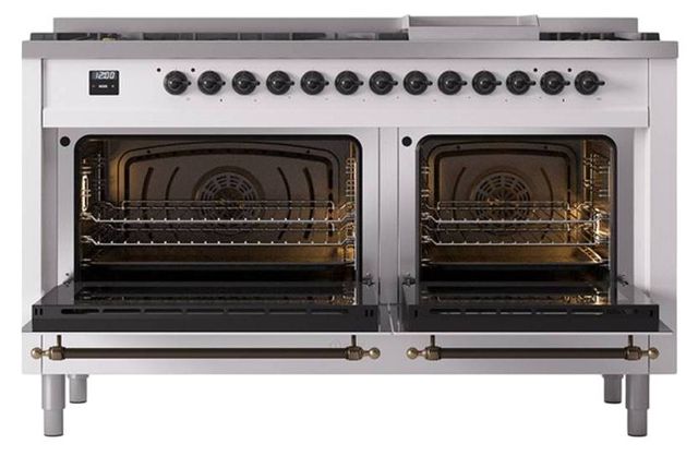 Ilve® Nostalgie II Noblesse 60'' Custom RAL Color Pro Style Dual Fuel Range with Burnished Trim-1