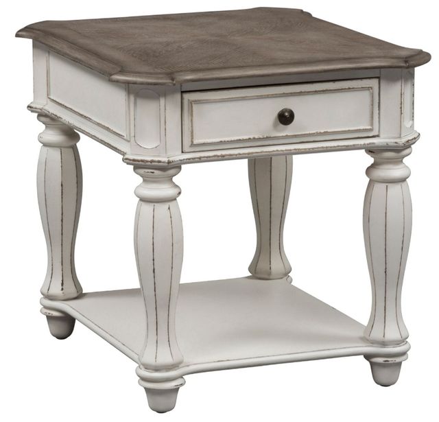 Liberty Furniture Magnolia Weathered Bark End Table with Antique White Base-0