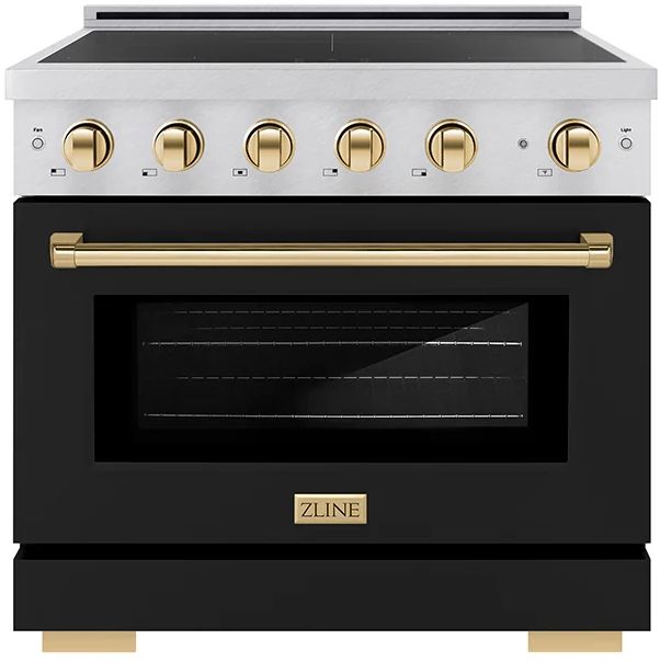 ZLINE Autograph Edition Paramount 36" Satin Stainless Steel Pro Style Induction Range with Black Matte Door and Polished Gold Accents-0
