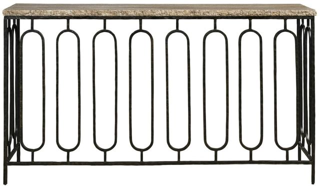 Universal Explore Home™ Griffith Park Beige Console Table with Rubbed Bronze Base-0