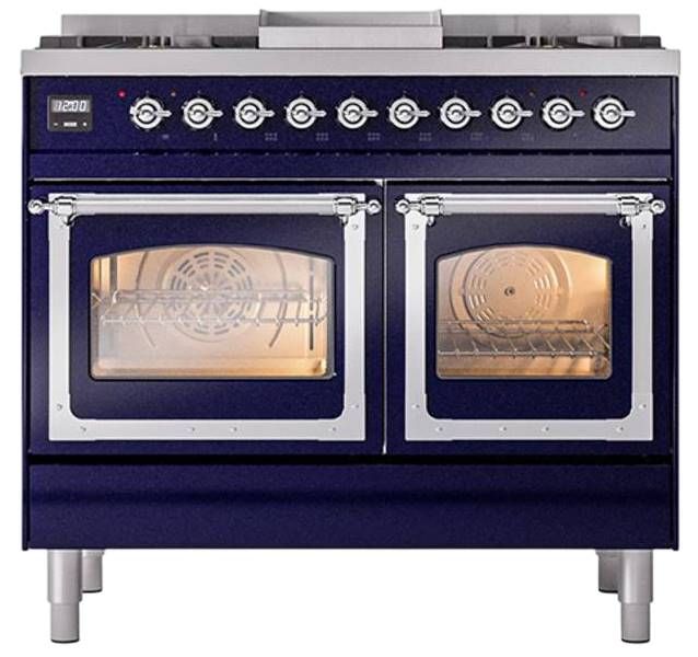 Ilve® Nostalgie II Noblesse 40'' Midnight Blue Pro Style Dual Fuel Range with Chrome Trim-1
