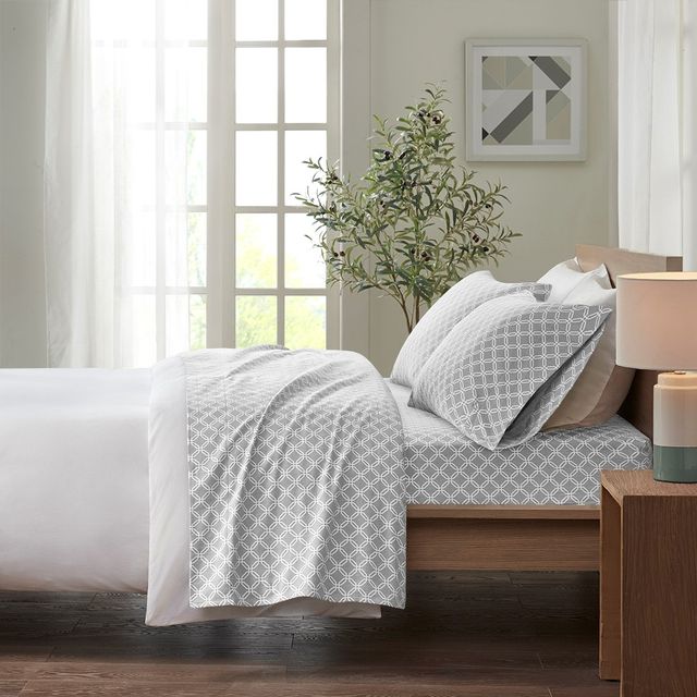 Olliix by True North by Sleep Philosophy Grey Geo Queen Cozy 100% Cotton Flannel Printed Sheet Set-3