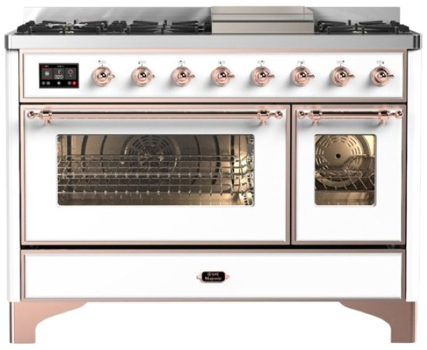 Ilve® Majestic III 48" White Pro Style Dual Fuel Liquid Propane Range with Griddle and Copper Trim-0