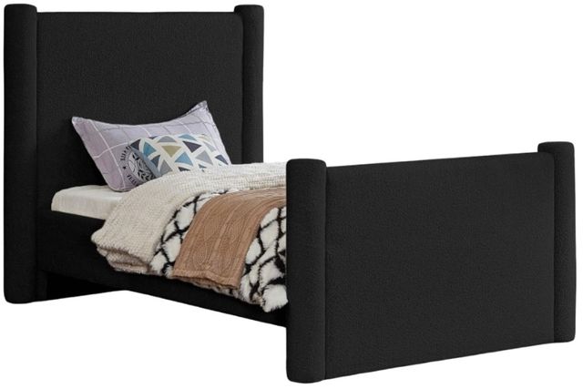Meridian Furniture Elias Black Twin Boucle Fabric Upholstered Panel Bed-0