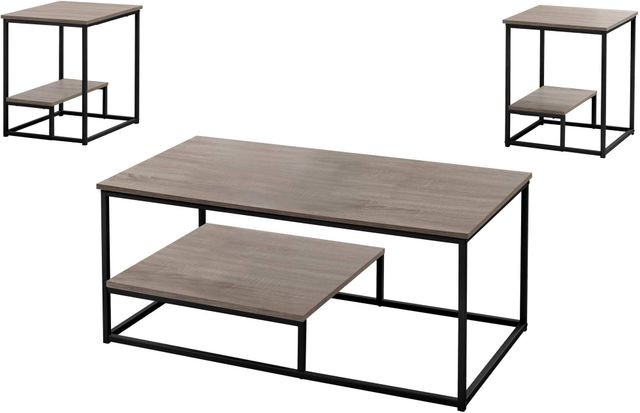 Monarch Specialties Inc. 3 Piece Dark Taupe with Black Metal Table Set-2