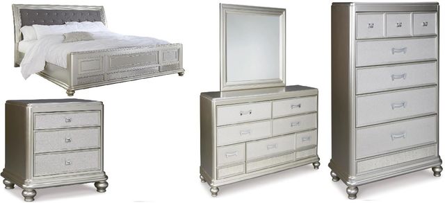 Signature Design by Ashley® Coralayne 5-Piece Silver California King Sleigh Bed Set-0