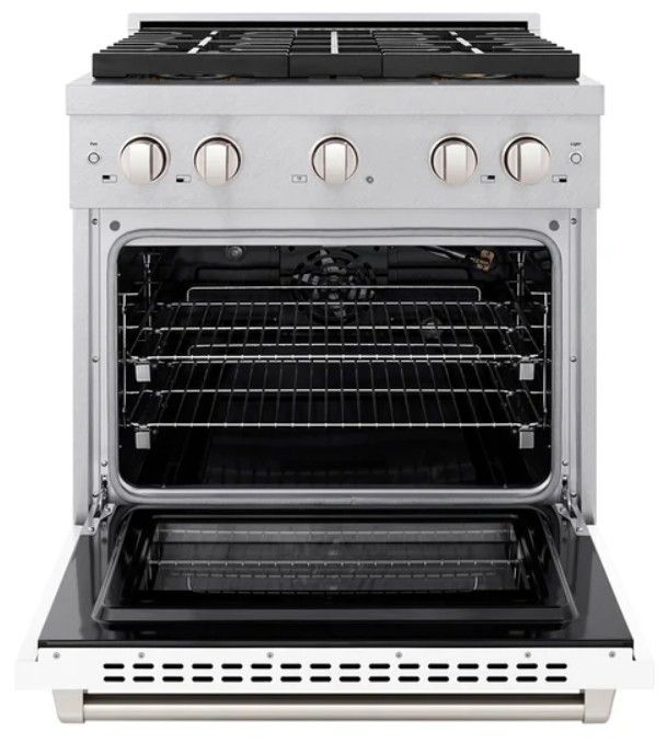 ZLINE Paramount 30" 4.2 Cu. Ft. Satin Stainless Steel Gas Range with 4 Burner DuoPro™ Cooktop and Convection Gas Oven with White Matte Door-1