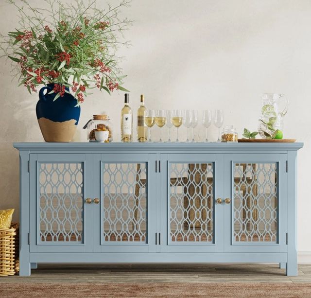 Jofran Inc. Isabella Blue 69" Mirrored Accent Cabinet-1