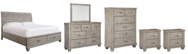 Benchcraft® Naydell 6-Piece Rustic Gray King Panel Storage Bed Set-0