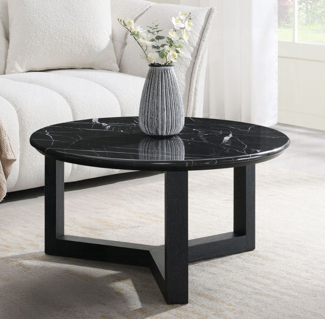 ACME Furniture Dara Marble Top 32" Coffee Table with Black Base-1