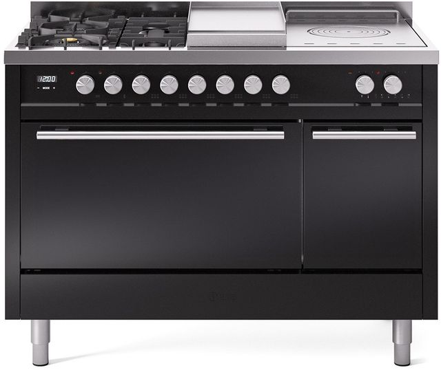 Ilve® Professional Plus II 48" Glossy Black Pro Style Dual Fuel Range-0