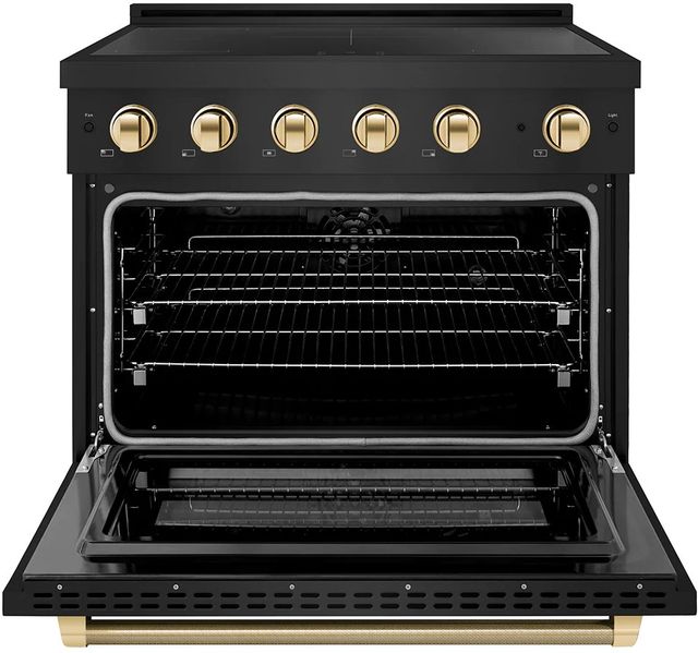 ZLINE Autograph Edition Paramount 36" Black Stainless Steel Pro Style Induction Range with Polished Gold Helix Handle & Accents-1