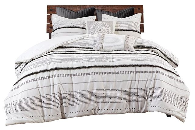 Olliix by INK+IVY Nea Black and White Full/Queen Cotton Printed Comforter Set with Trims-0