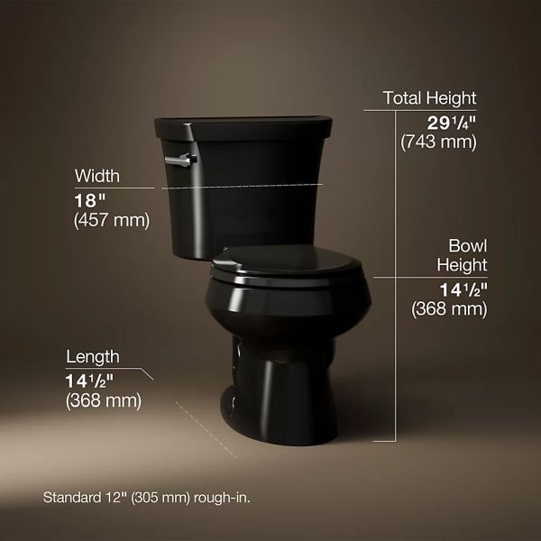 KOHLER® Wellworth® Black 2-Piece 29" Round-Front Toilet, 1.28 Gpf with Tank Cover Lock-4