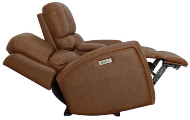 Flexsteel® Linden Caramel Leather Power Reclining Loveseat with Console, Power Headrests and Lumbar-1